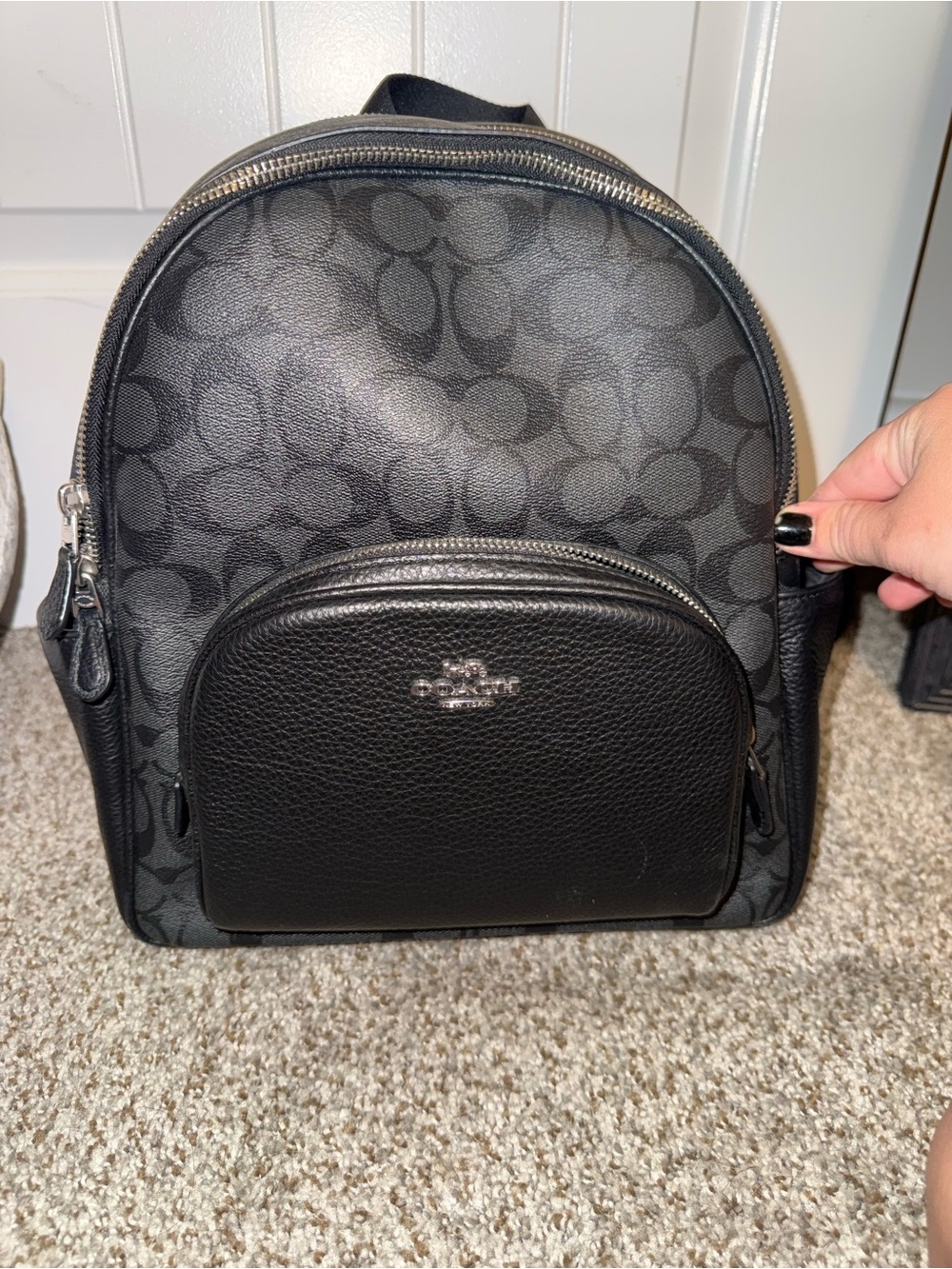 Coach Black Signature Canvas Small Backpack
